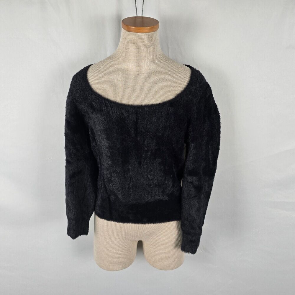 Free People Sweater Women's M Black Moonbeam 3/4 Puff Sleeve Pullover Crop NWT